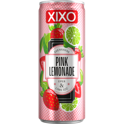 XIXO Pink Lemonade eper- és limeízű, szénsavas üdítőital cukorral és édesítőszerrel 250 ml