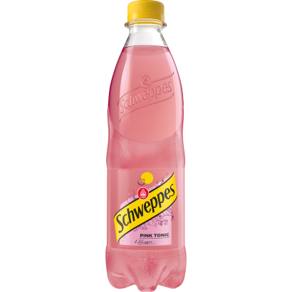 Schweppes Pink Tonic feketeribizli ízű szénsavas üdítőital cukorral és édesítőszerekkel 0,5 l