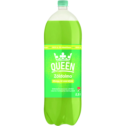 Queen zöldalma szénsavas üdítőital cukorral, természetes ásványvízből 2,5 l