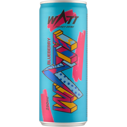 Watt kékáfonya ízű szénsavas energiaital koffeinnel és vitaminokkal 250 ml