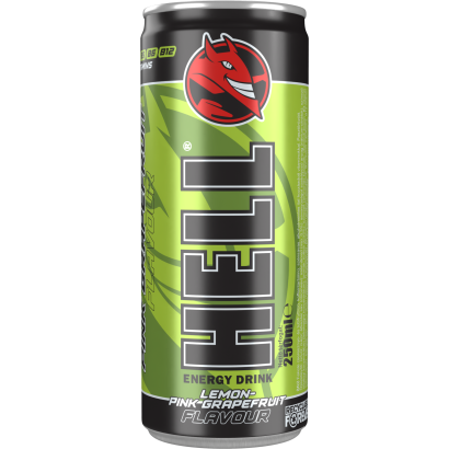 HELL citrom- és rózsaszín grapefruitízű, koffeintartalmú, szénsavas, alkoholmentes ital 250 ml