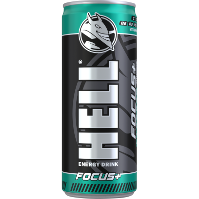 HELL Focus+ mangó-, narancs- és tuttifruttiízű, koffeintartalmú, szénsavas alkoholmentes ital 250 ml
