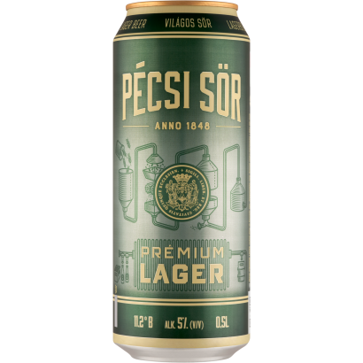 Pécsi Sör Prémium Lager minőségi világos sör 5% 0,5 l