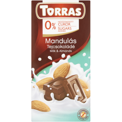 Torras mandulás tejcsokoládé hozzáadott cukor nélkül, édesítőszerrel 75 g