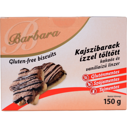 Barbara gluténmentes kajszibarack ízzel töltött kakaós és vaníliaízű linzer 150 g