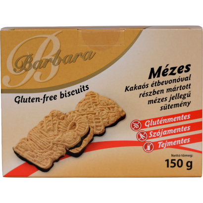 Barbara Mézes gluténmentes kakaós bevonómasszával részben mártott mézes jellegű sütemény 150 g
