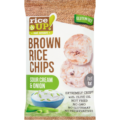 RiceUp! Eat Smart teljes kiőrlésű barna rizs chips hagymás-tejfölös ízesítéssel 60 g