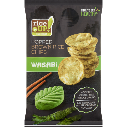 RiceUp! Eat Smart teljes kiőrlésű barna rizs chips wasabi ízesítéssel 60 g