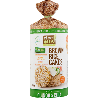 RiceUp! Eat Smart teljes kiőrlésű puffasztott rizs barna rizzsel, chia maggal és quinoával 120 g