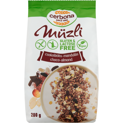 Cerbona gluténmentes, laktózmentes csokoládés-mandulás müzli 200 g
