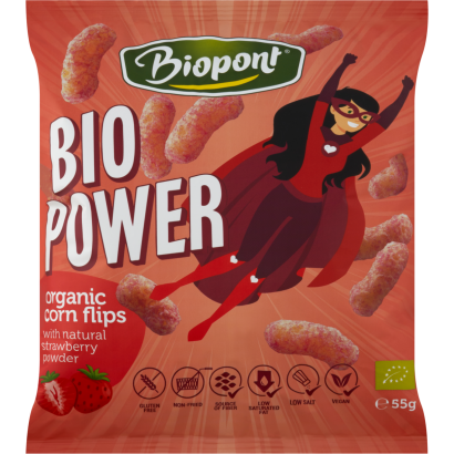 Biopont Bio Power Bio gluténmentes kukorica snack valódi eperporral 55 g