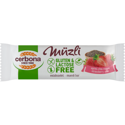 Cerbona gluténmentes, laktózmentes epres-chia magos müzliszelet 35 g