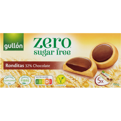Gullón Zero cukormentes étcsokoládéval bevont keksz édesítőszerrel 5 x 37,2 g (186 g)