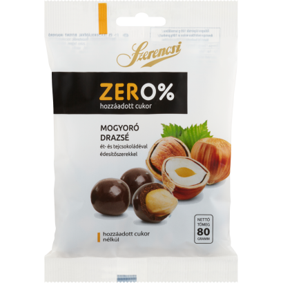 Szerencsi Zero% mogyoró drazsé ét- és tejcsokoládéval édesítőszerekkel 80 g
