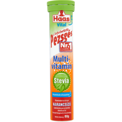 Haas Vital Stevia Multivitamin narancsízű cukormentes étrend-kiegészítő pezsgőtabletta 80 g