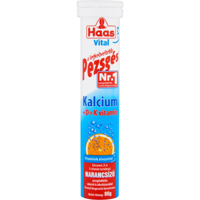 Haas Vital Kalcium + D + K- vitamin narancsízű étrend-kiegészítő pezsgőtabletta 80 g