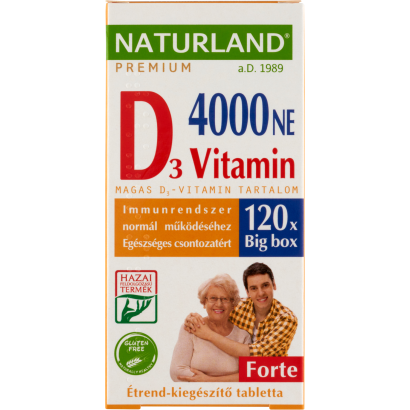 Naturland Premium D3-vitamin 4000 NE forte étrend-kiegészítő tabletta 120 db 22,02 g