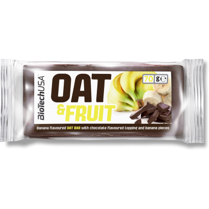 BioTechUSA Oat&Fruit banán ízű zabszelet szárított banándarabokkal, csokoládé ízű bevonattal 70 g
