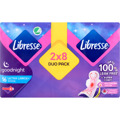 Libresse Ultra Large+ Goodnight szárnyas egészségügyi betét, éjszakai használatra 2 x 8 db