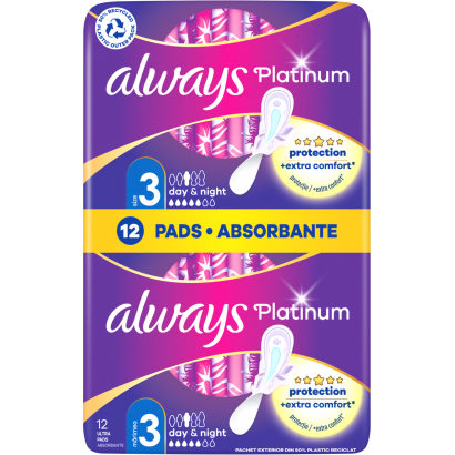 Always Platinum Day & Night Szárnyas Egészségügyi Betét, 12 db