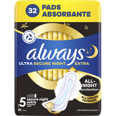 Always Ultra Secure Night Extra (5-ös Méretű) Szárnyas Betét Egészségügyi Betét, 32 Db