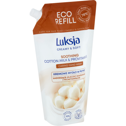 Luksja Creamy & Soft nyugtató hatású folyékony szappan utántöltő pamuttejjel,B5 provitaminnal 900 ml