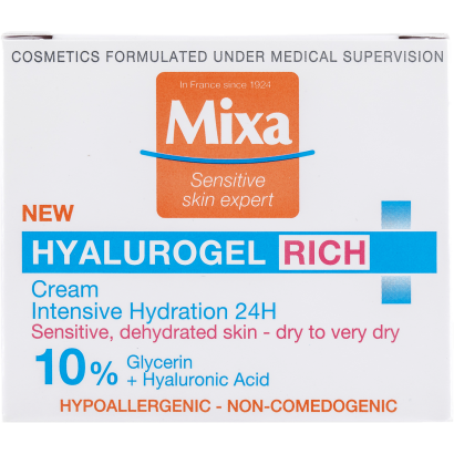 Mixa Hyalurogel Rich hialuronsavval gazdagított intenzíven hidratáló arcápoló, 50 ml