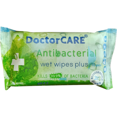 Doctor Care Antibakteriális nedves törlőkendő plusz 100% Biodegradable 15db