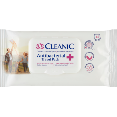Cleanic Antibacterial Travel Pack nedvesített frissítő törlőkendő 40 db