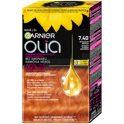 Garnier Olia tartós hajfesték 7 .40 Intenzív világos rézvörös, 60 +60 +54 ml