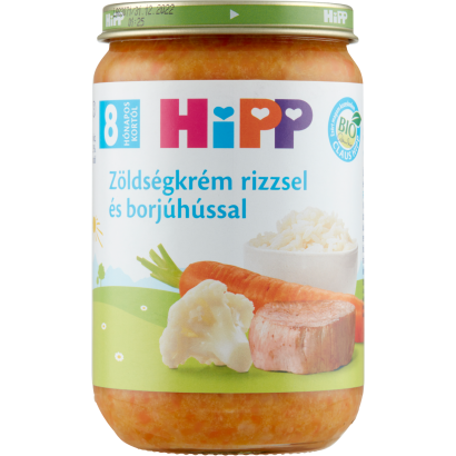 HiPP BIO zöldségkrém rizzsel és borjúhússal bébiétel 8 hónapos kortól 220 g