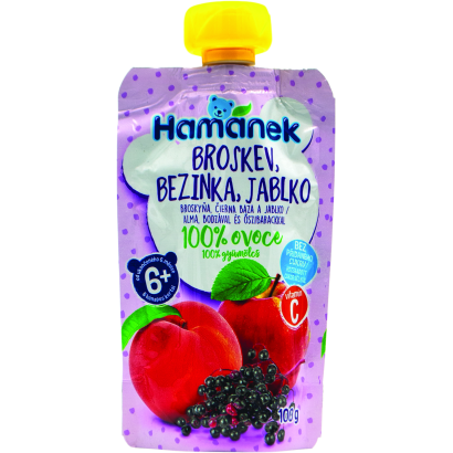 Hamánek alma bodzával és őszibarackkal gyümölcspüré 6 hónapos kortól 100 g