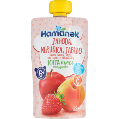 Hamánek alma, eperrel és sárgabarackkal gyümölcspüré 6 hónapos kortól 100 g
