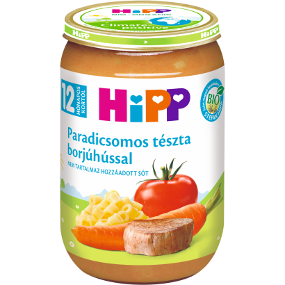 HiPP BIO paradicsomos tészta borjúhússal bébiétel 12 hónapos kortól 220 g