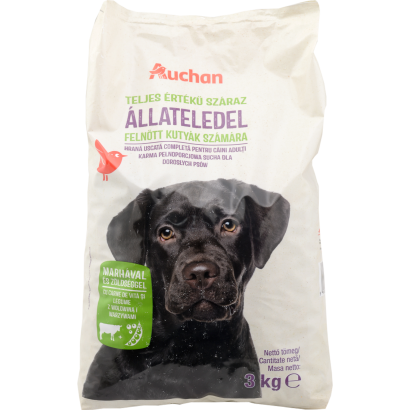Auchan Kedvenc Száraz állateledel felnőtt kutyák számára, marha-borsó 3 kg