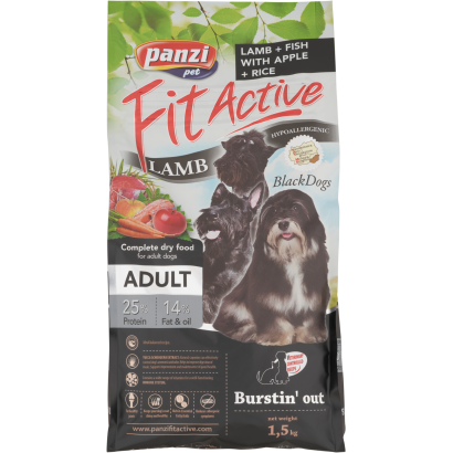 Panzi Fit Active Hypoallergenic teljesértékű szárazeledel fekete szőrű felnőtt kutyák számára 1,5 kg