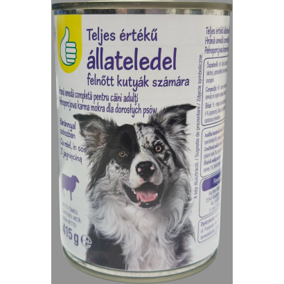 Auchan Tipp teljes értékű nedves hobbiállat eledel felnőtt kutyák számára báránnyal 415g