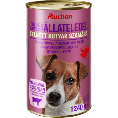 Auchan Kedvenc teljes értékű állateledel felnőtt kutyák számára, marha 1240 g