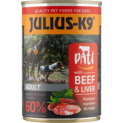 Julius-K9 teljesértékű eledel felnőtt kutyák számára pástétom marhával és májjal 400 g