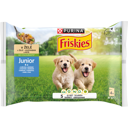 Purina Friskies Junior aszpikos válogatás nedves kutyaeledel 4 x 85 g (340 g)