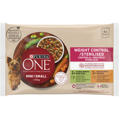 Purina One Mini Weight Control/Steril pulykával és csirkével nedves kutyaeledel 4 x 85 g (340 g)