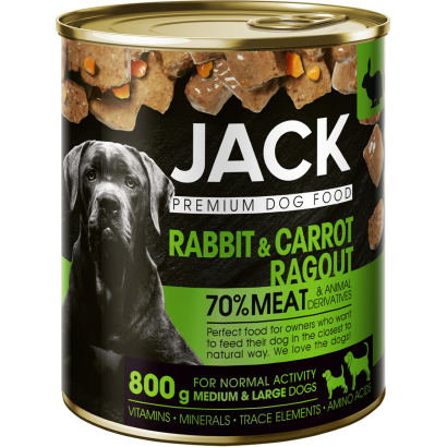 Jack Premium teljes értékű eledel felnőtt kutyák minden fajtája számára nyúlhússal és répával 800 g