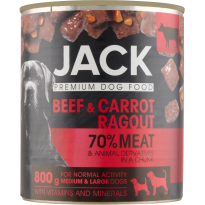 Jack teljes értékű eledel felnőtt kutyák minden fajtája számára marhahússal és répával 800 g