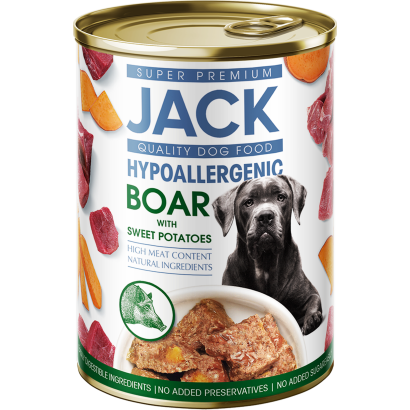 Jack Super Premium hipoallergén teljes értékű felnőtt kutyaeledel vaddisznó édesburgonyával 400 g