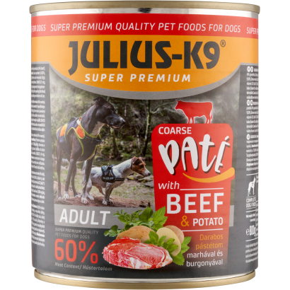 Julius-K9 darabos pástétom marhával és burgonyával teljes értékű eledel kutyáknak 800 g