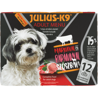 Julius-K9 teljes értékű állateledel felnőtt kutyák számára marhával báránnyal szószban 12 x 100 g