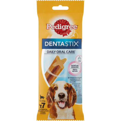 Pedigree DentaStix kiegészítő állateledel 10-25 kg-os, 4 hónapnál idősebb kutyák számára 7 db 180 g