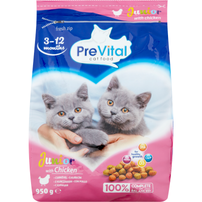PreVital Junior teljes értékű állateledel kölyökmacskák számára csirkével 950 g