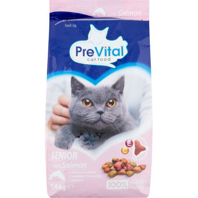 PreVital teljes értékű állateledel idős macskák számára lazaccal 1,4 kg