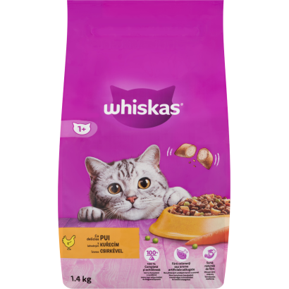 Whiskas 1+ teljes értékű szárazeledel felnőtt macskák számára csirkével 1,4 kg